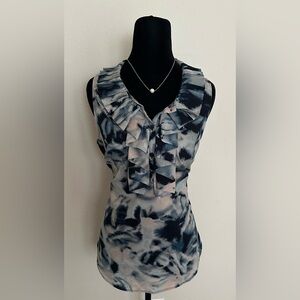 New York & Company Ruffled Tie-Dye Blouse - Dark Blue and Light Pink